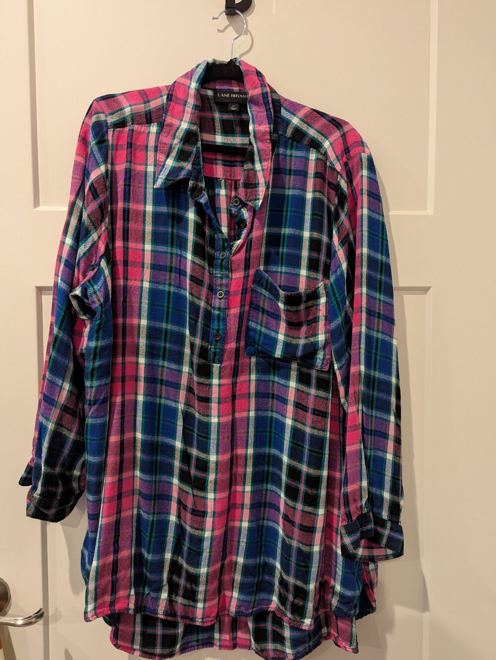 Lane Bryant Pink and Blue Plaid Button-Front Tunic